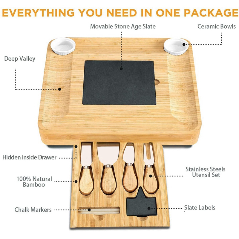 Cheese Board And Knife Set,Bamboo Charcuterie Board Set, Charcuterie Platter &amp; Serving Tray,House Warming