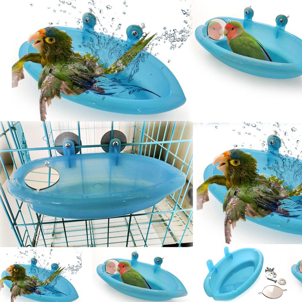 Lille fugl vandbadekar til kæledyr fuglebur hængende skål papegøjer parakit fuglebad blå badekar