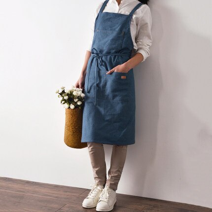 Kjøkken restaurant arbeid denim forkle bunnstoff cowboy kokk matlaging kjøkken forkle for kvinne menn kafé butikk bbq frisør: Blå