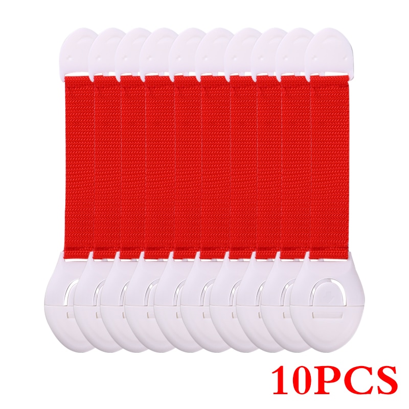 10pcs/Lot Drawer Door Cabinet Cupboard Toilet Safety Locks Baby Kids Safety Care Plastic Locks Straps Infant Baby Protection: Red