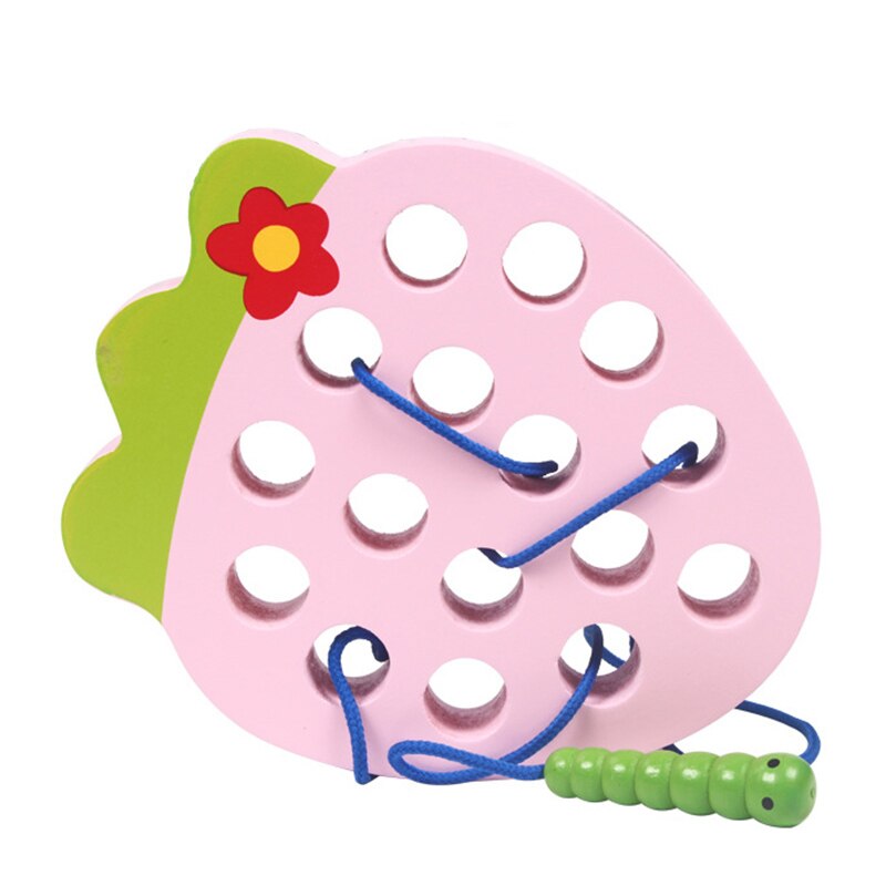 Puzzle Wooden Toy Threading Game Insects Wear Rope Intersting Worm Eat Fruit Apple Copy Early Education Baby Toys: Strawberry Big