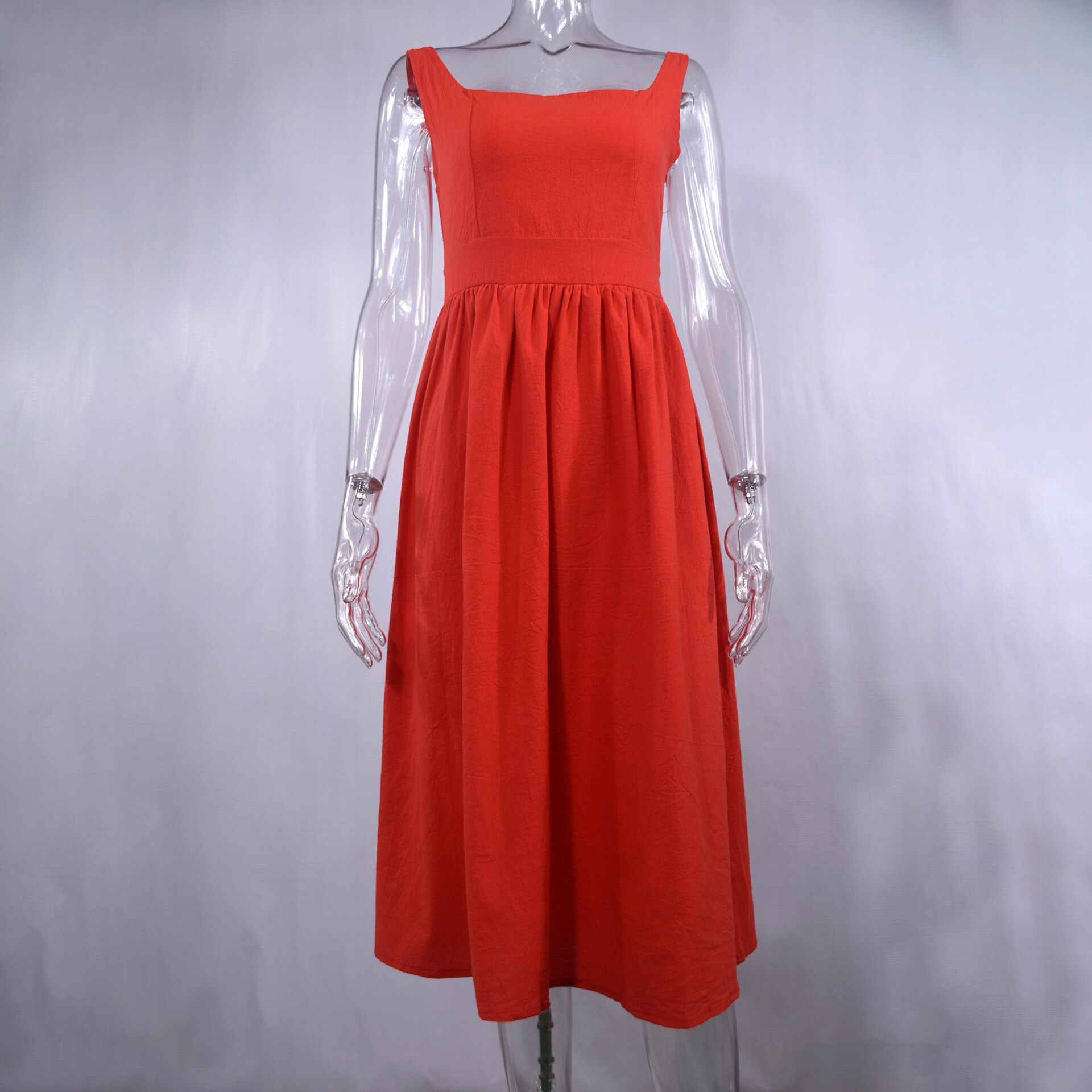 Lossky-vestido Midi largo informal de verano para mujer, vestidos lisos con Espalda descubierta, ropa acanalada para y ocio,