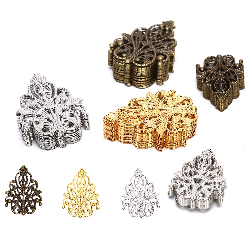 20pcs Filigree crafts Hollow Embellishments Findings Jewelry Accessories Bronze Tone ornaments 35mm