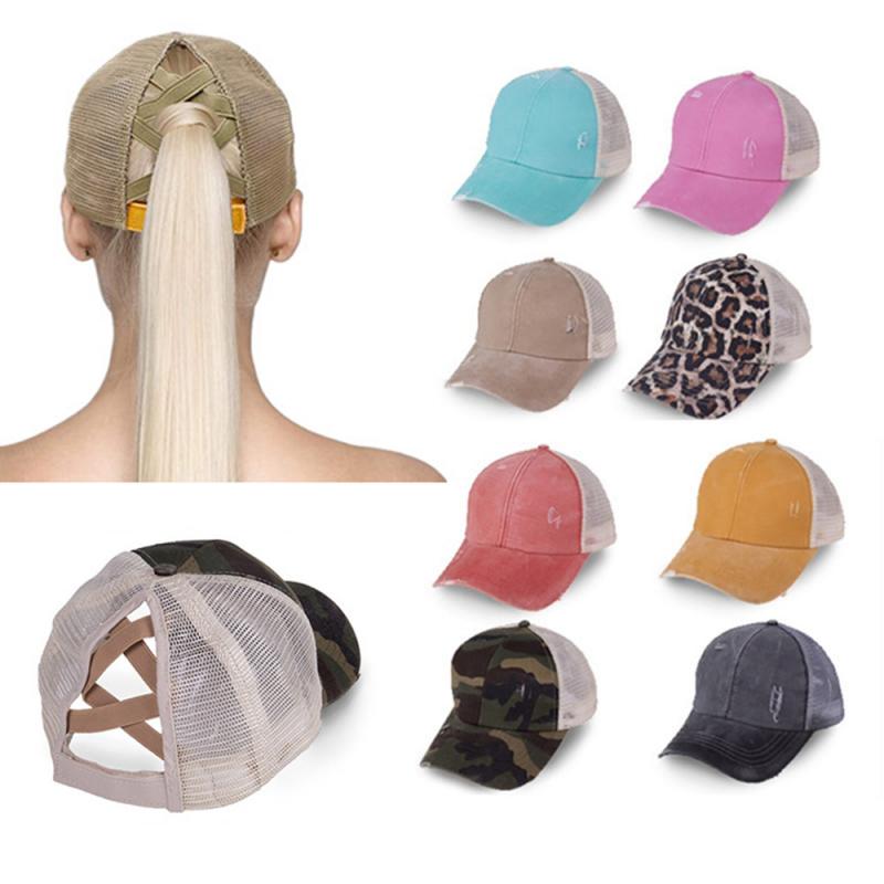 Ponytail Baseball Cap Messy Bun Hats For Women Washed Cotton Snapback Caps Casual Summer Sun Visor Outdoor Hat TXTB1