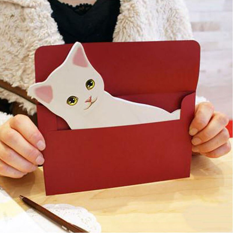3D SchöNe Katze Gruß Karte Kreative Segen Festival Geburtstag Einladungen Nette Katze Karte Zufalls Farbe 1 pc