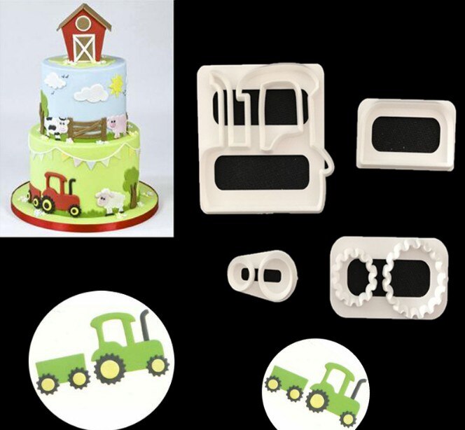 Cookie mold 2PCS/Lot Cute Car Cake Mold Pastry Fondant Plastic Mold For Cake Cupcake Decoration Kitchen Baking Mold: tractor