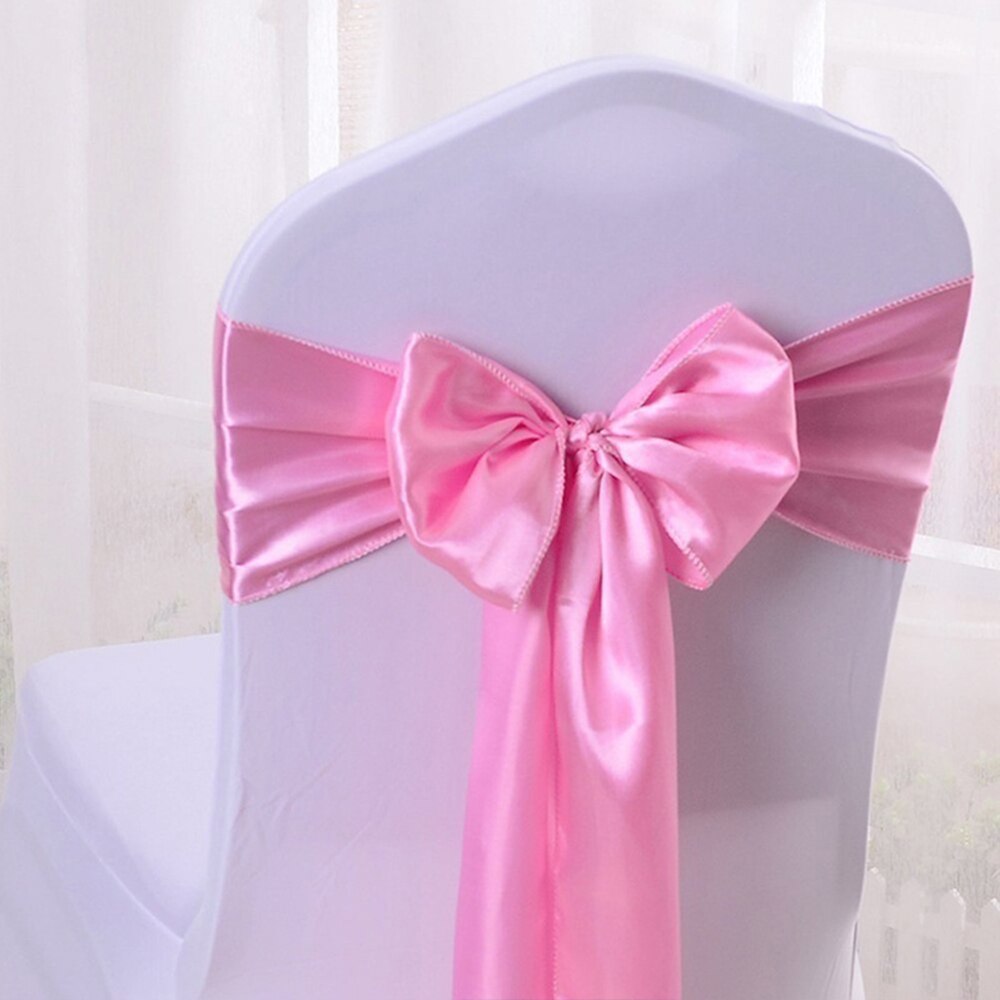 50 stücke Hochzeit Satin- Stuhl Schärpen Gold Hochzeit Stuhl Gürtel Band Organza BöGen Krawatte für Hochzeit Bankett Party-Veranstaltung Liefert pfirsich: Schleife-hell Rosa