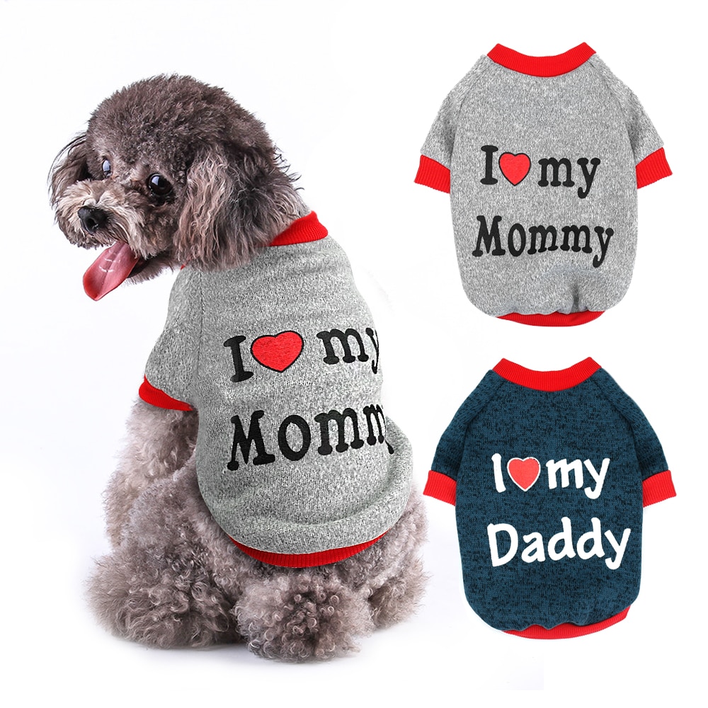 Kleine Hond Kleren Schattige Puppy Kat Kleding Katoenen T-shirt Chihuahua Pug Kleding Vest Lente Herfst Pet Kostuum I Love Papa mama