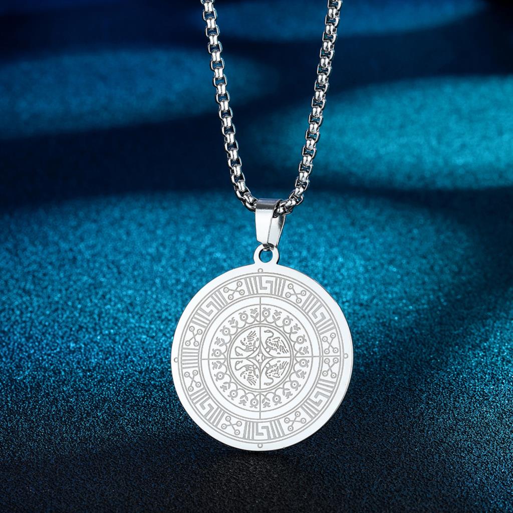 Rvs Sieraden Accessoires Griekse Sleutel Symbool Hanger Necklaceancient Griekse Medaillon Etnische Ketting Vrouwen Mannen