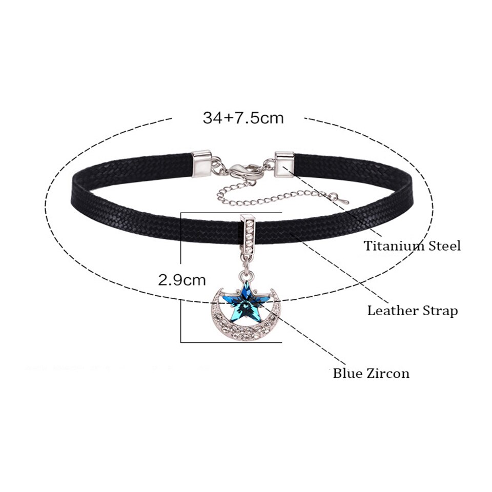 Étoile bleue Zircon lune tour de cou titane acier inoxydable bracelet en cuir Zircon européen états-unis à la femmes bijoux