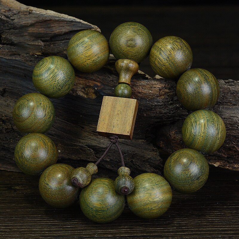 AURAREIKI Verde legno di Sandalo Buddha Borda il Braccialetto Naturale Radice con Amuleti Bracciali Gioielli Fatti A Mano di Perline di Legno Mala unisex