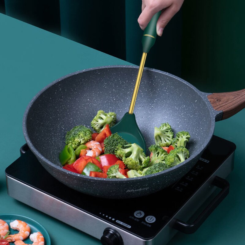 Obelix Simple Silicone Kitchenware Gold-Plated Stainless Steel Non Stick Spatula Kitchenware Cooking Utensils Tool Accessories