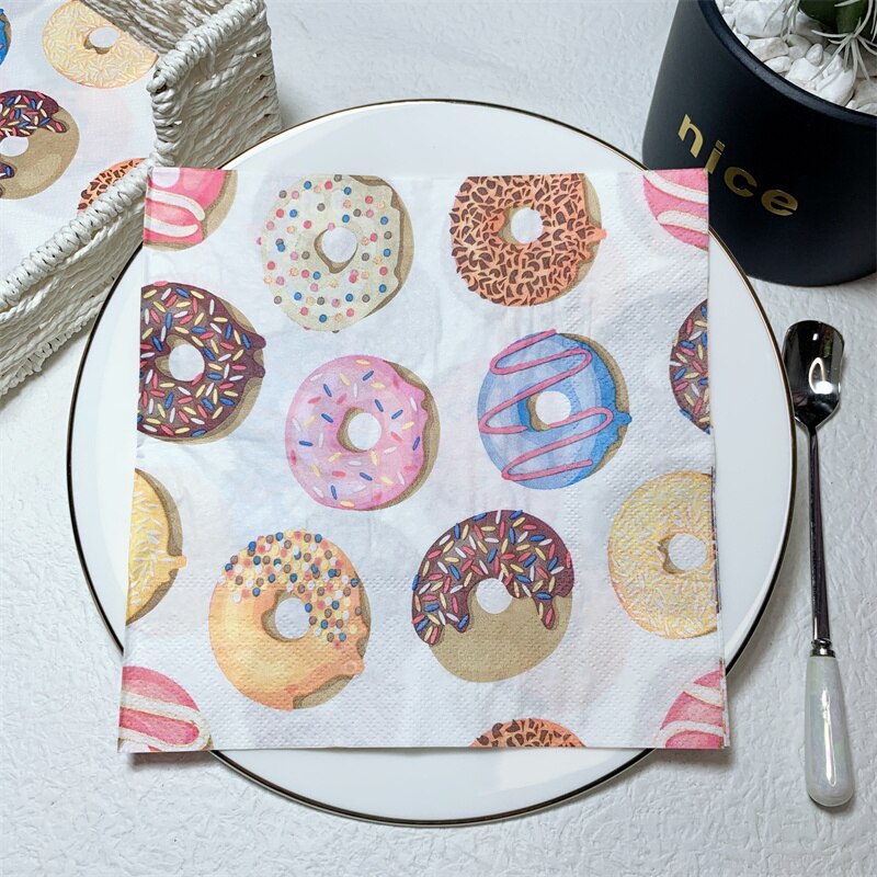 20 stk/pakke søde farverige donuts cupcake bord decoupage papir servietter dessert servietter papirservietter til børn fødselsdagsfest indretning: -en