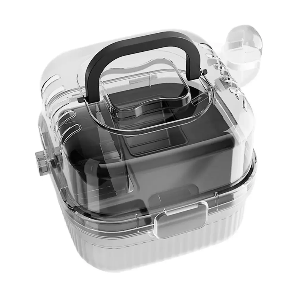 Jaula para Chinchilla, estuche de viaje translúcido para hámster, gran capacidad, transpirable, hábitat para hámster, transportador de animales pequeños con agua: Negro
