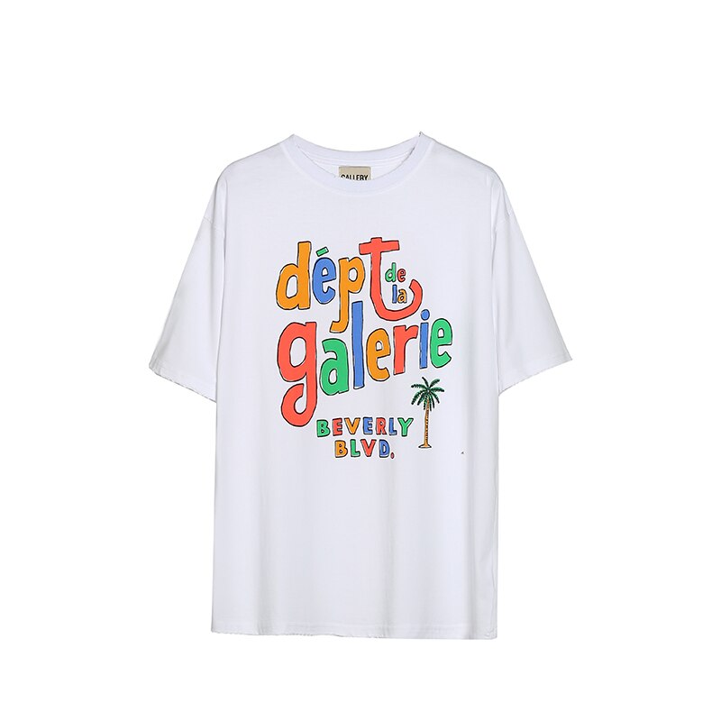 Summer Short Sleeve Gallery Letter Printing 1:1 High Street Style Men's And Women's T-Shirt White: M