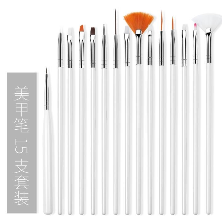 NAIL ART & BRUSHES 15 pcs Nail Art Brushes Set Liner Striping Brush for Strokes, Details Painting, Elongated Lines Pen: white