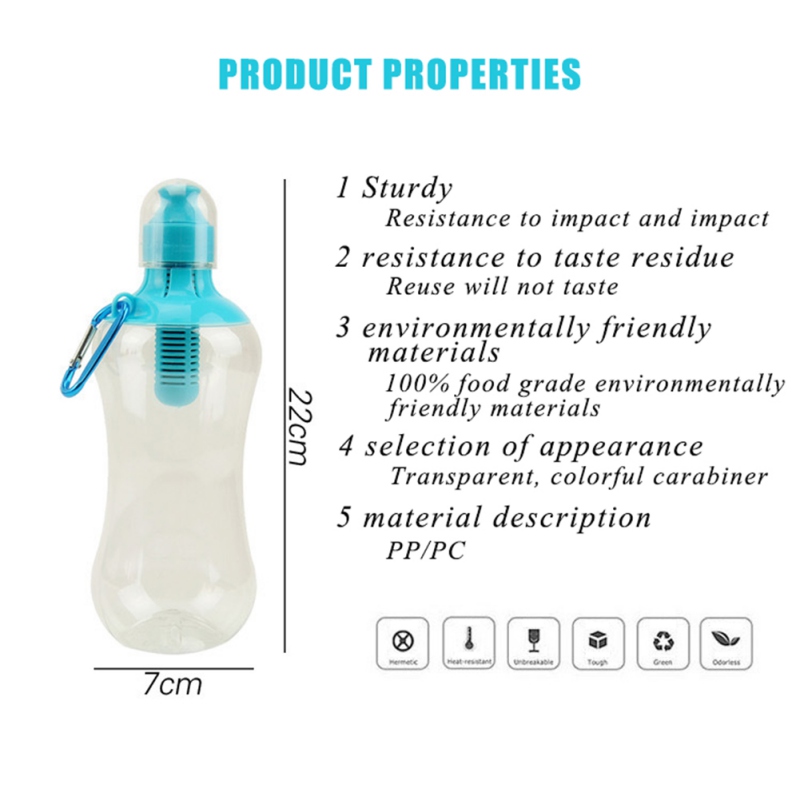 Draagbare Filter Fles Water Drinken Fles Outdoor Sport Fles Activated Carbon Filter Waterkoker Wandelen Klimmen Flessen
