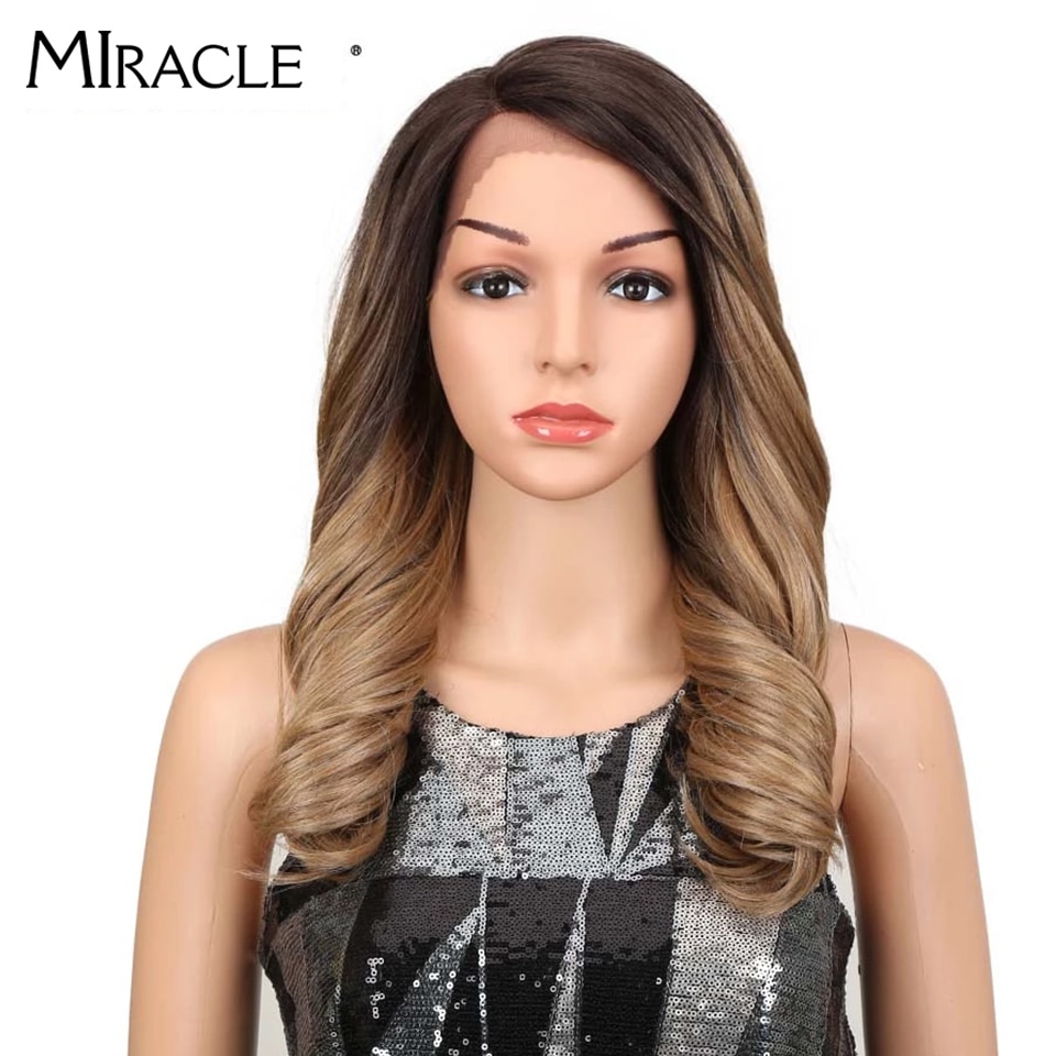 Miracle 20 "Hoge Temperatuur Fiber Hair Omber Gold Golvend Haar Lange Losse Golvend Pruiken Rode Synthetische Lace Front Pruik voor Zwarte Vrouwen