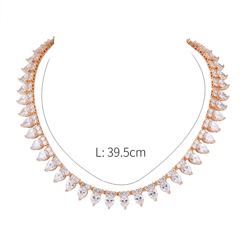 Weimanjingdian marca novas tendências gelo coração corte zircon cz deslumbrante colar de tênis fow feminino meninas jóias presentes: Pear Cut - RoseGold