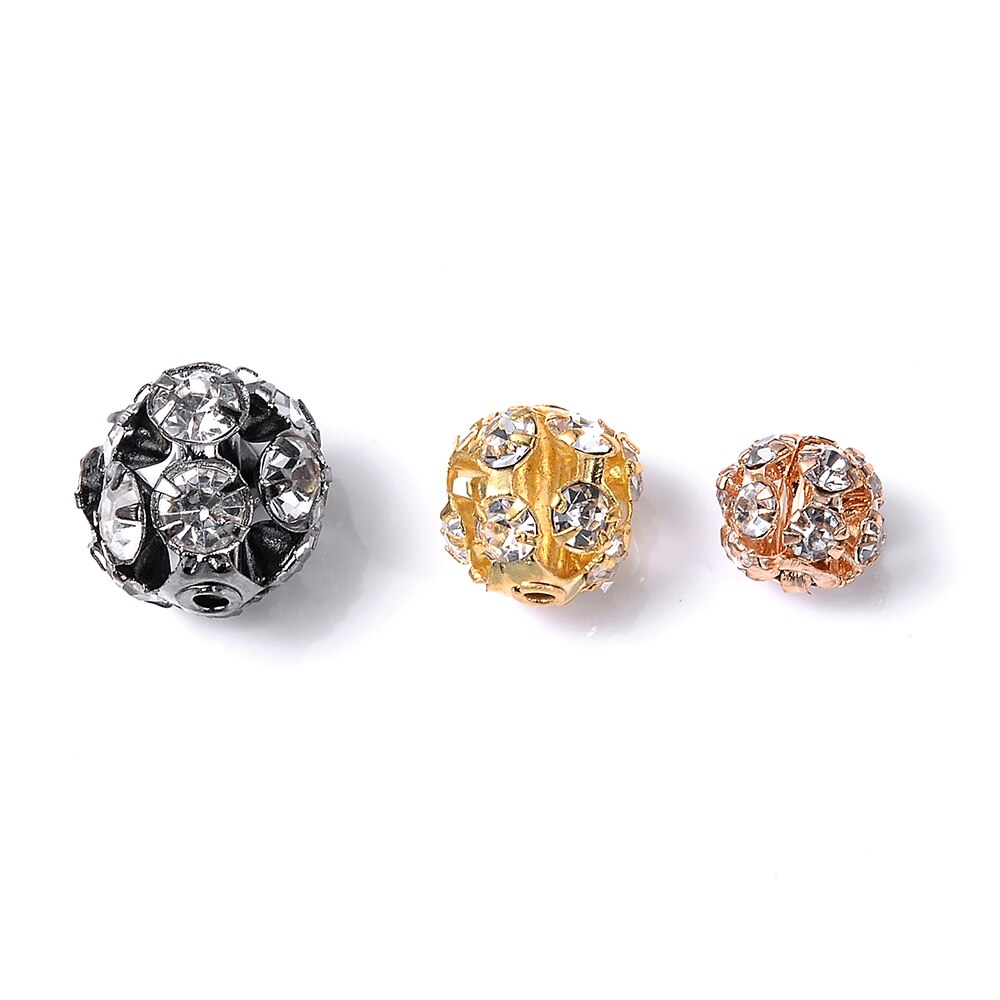 30 sztuk/partia Rhinestone Ball kształt luźne Spacer koraliki do tworzenia biżuterii metalowe kryształowe koraliki rzemiosła DIY akcesoria 6/8/10mm