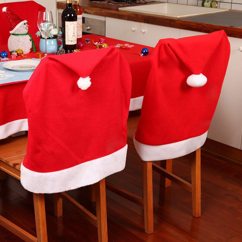 1Pcs Kerstman Rode Hoed Stoel Achterkant Kerst Diner Tafel Party Decor Voor Kerst