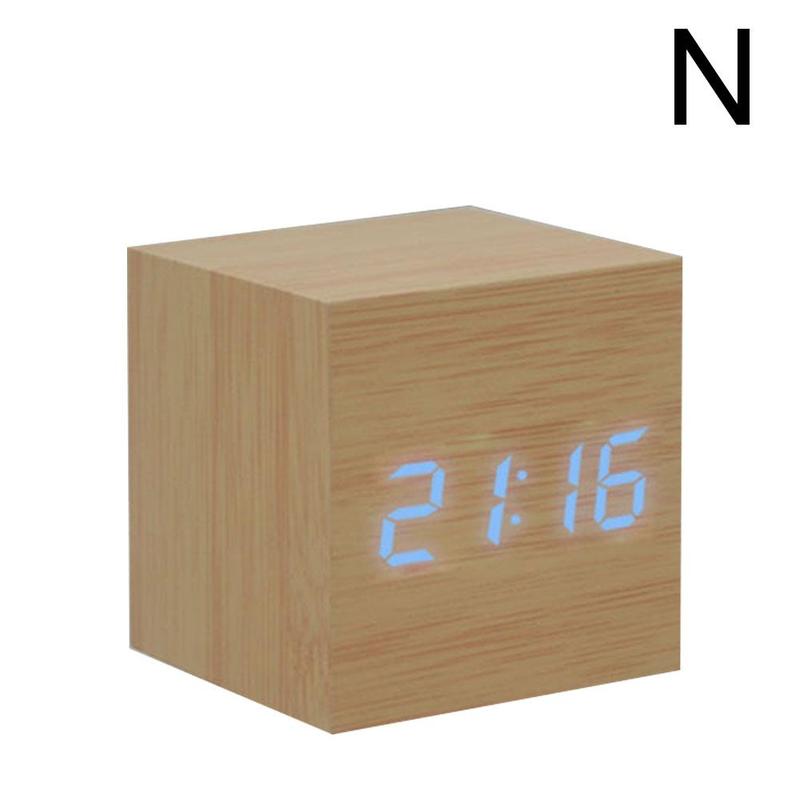 Reloj despertador de madera con cubo LED, alarma Digital con Control de sonido, temperatura 24 o 24 modos, pantalla de hora, 12 C4L3: Style N