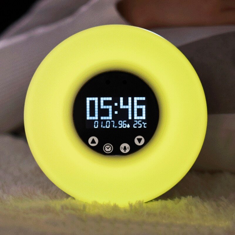 Zonsopgang Wakker Wekker LED Light Glimlach FM Radio Digitale Wekker Touch Sensor Ochtend Wakker Klok USB AAA Aangedreven