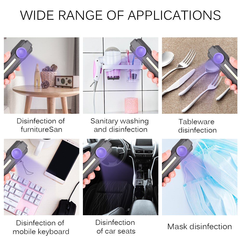 LED Work Light 3W LED 10W UV/White COB UVC Disinfection Work Light USB Rechargeable Ultraviolet UV Lamp Torch Camping Lantern