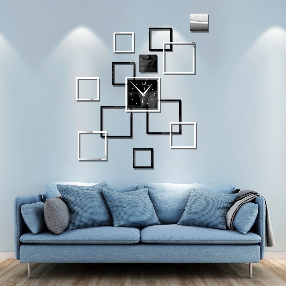 best selling square combination personality photo frame mirror wall clock mute wall clock bedroom study living room decoration