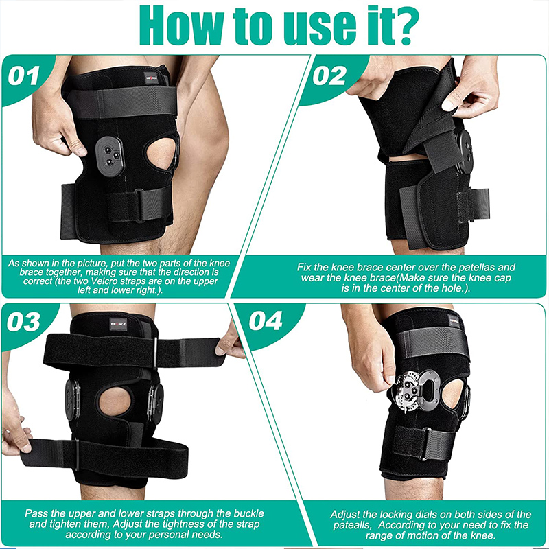 Hinged Knee Brace Adjustable Pain Arthritis ACL PCL Meniscus Tear Knee Support with Side Stabilizers of Locking Dials for Knee