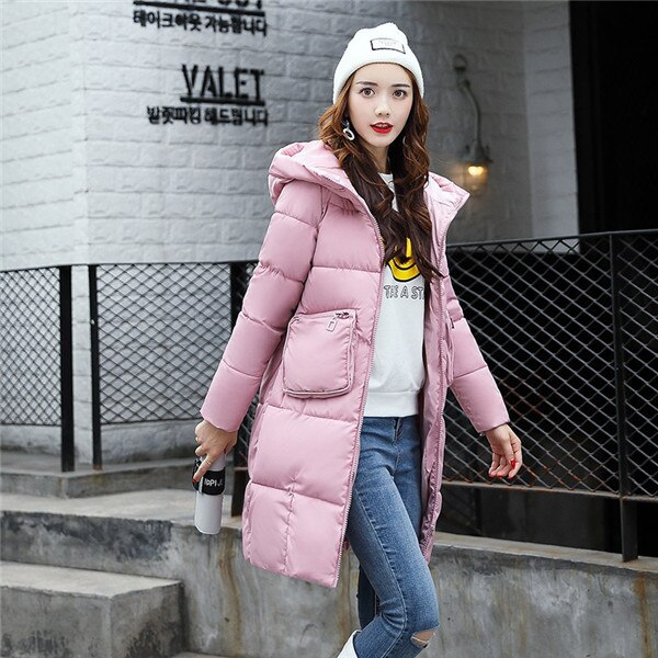 Parkas Style Korean Womens Winter Coat Hooded Cotton Long Female Jacket Slim Warm Student Padded Parka Mujer WXF212: pink / XL