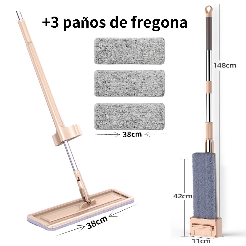 Balai serpillière en microfibre avec 3 pièces, avec tête rotative à 360 °, grattoir pour le nettoyage des sols, outils de cuisine à domicile