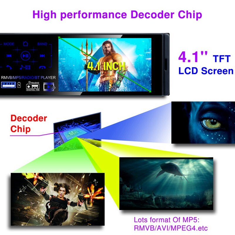 Reproductor Mp5 para coche Sn de 4,1 pulgadas, compatible con microfono y cámara, receptor de coche con Bluetooth Rmvb/Radio/reproductor Bt Am Fm Ra