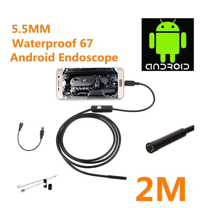 AN97 5,5mm 6 LED PC Android endoscopio 1 M/1,5 M/2 M/3,5 M/ 5 M USB boroscopio lente móvil para Android: AN97 5.5 MM 2M
