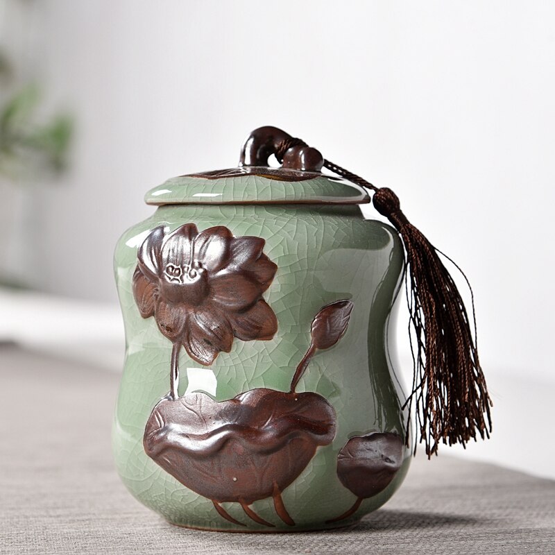 Høykvalitets keramiske tekrukker til hjemmeinnredning tørkede nøtter forseglet tank tekanne oppbevaringsbokser sukkerkaddy flerfarget keramikk honningkrukke: Hehualv 10.5 x 14.5cm