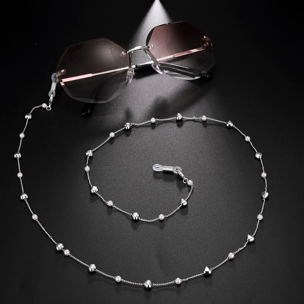 Skyrim Chic Pearl Beaded Glasses Chain Women Sunglasses Chains Lanyards Neck Strap Rope Reading Eyeglasses Cord: F-silver