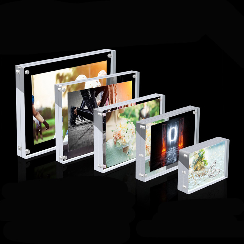 Moldura de foto acrílica transparente, suporte de exibição de pôster magnético, espessamento, moldura de foto, proteção, ornamento de mesa de escritório