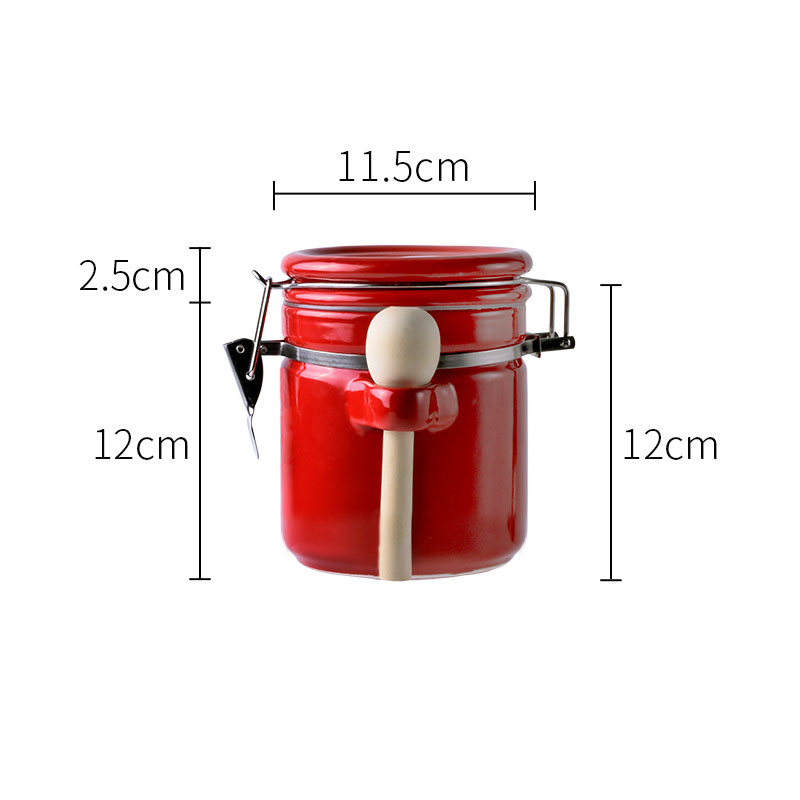 Keramik Verschlossenen Dosen Mit Deckel Löffel Solide Tee Kaffee Lebensmittel Lagerung Panzer Manuelle Stil Küche Lagerung Glasglas Dekorative Können ZL341: rot M