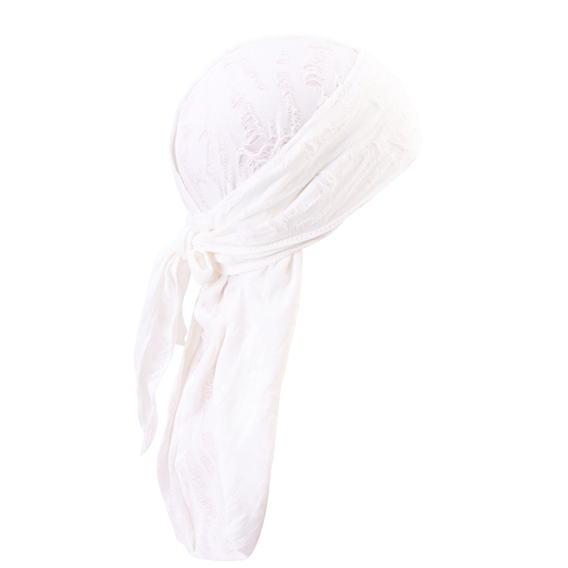 Nueva diadema Vintage de algodón con agujeros, Bandana Unisex de Hip Hop, gorro de pirata de cola larga para hombres, envolturas para la cabeza a la , pañuelo para la cabeza para ciclismo: Blanco