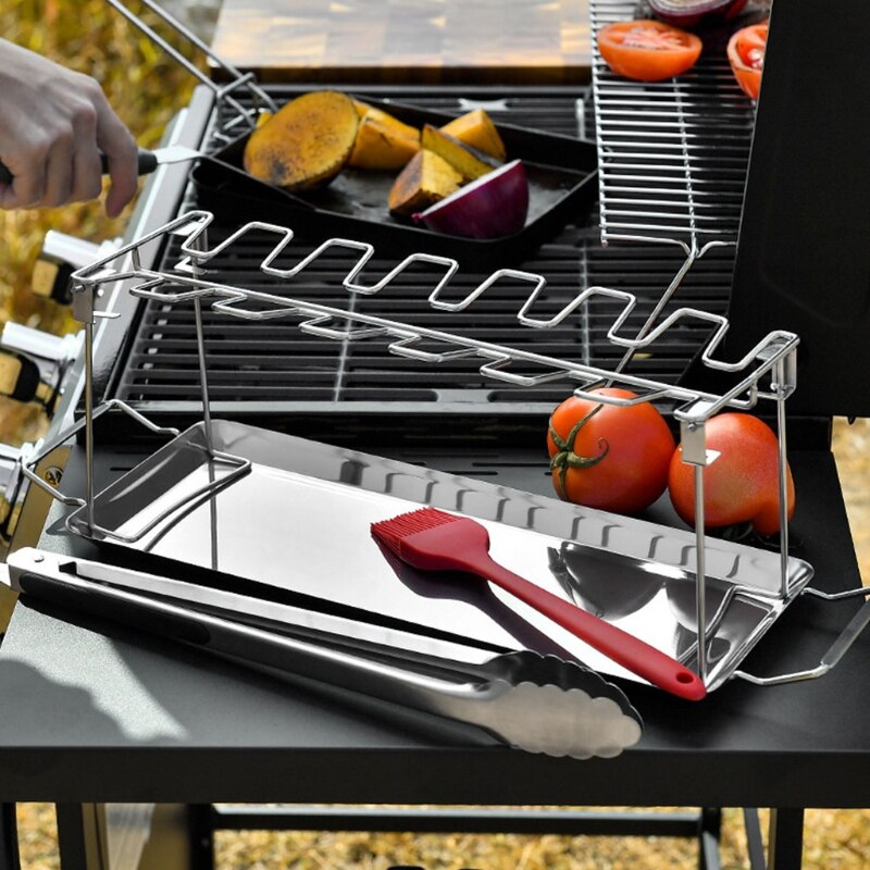 Portable Folding Camping 12 Slots Chicken Drumstick Barbecue Plate Stainless