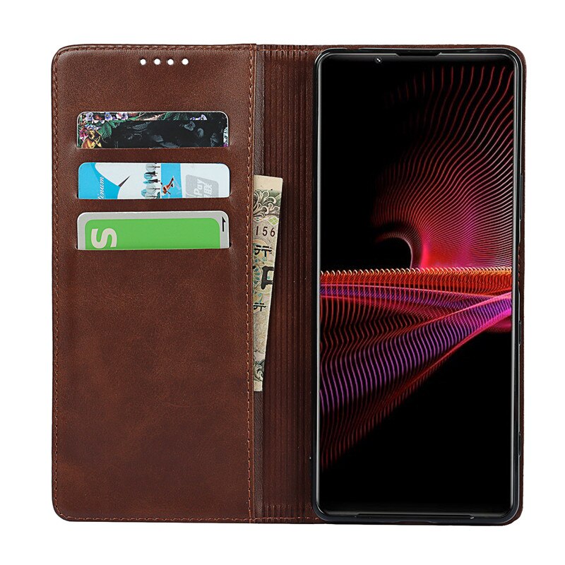 Skórzane etui do Sony Xperia 1 III etui z klapką etui na karty magnetyczne przyciąganie pokrywy skrzynka dla Sony Xperia 1 II portfel etui