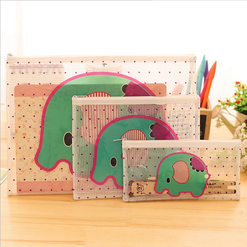 Cartoon Elephant PVC file bag pencil case file folder documents filling bag office school suppllies stationery bag