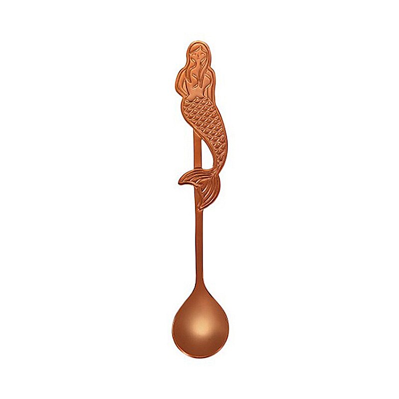 Stirring Spoon Coffee Spoon Kitchen Tea Milk Teaspoons Stainless Steel Cartoon Mermaid Shaped Kitchen Spoons Drinks Tableware: Rose Golden
