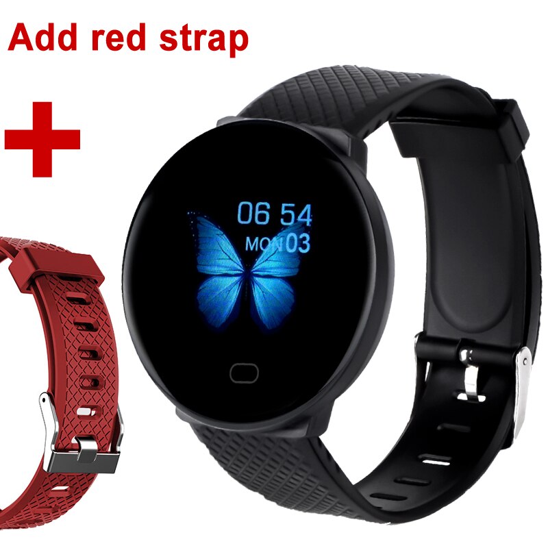 Pulseira de fitness mulheres homens ip67 à prova dip67 água 1.3 screen tela eletrônica fitness rastreador saúde coração relógio banda inteligente para android ios: Add a red strap