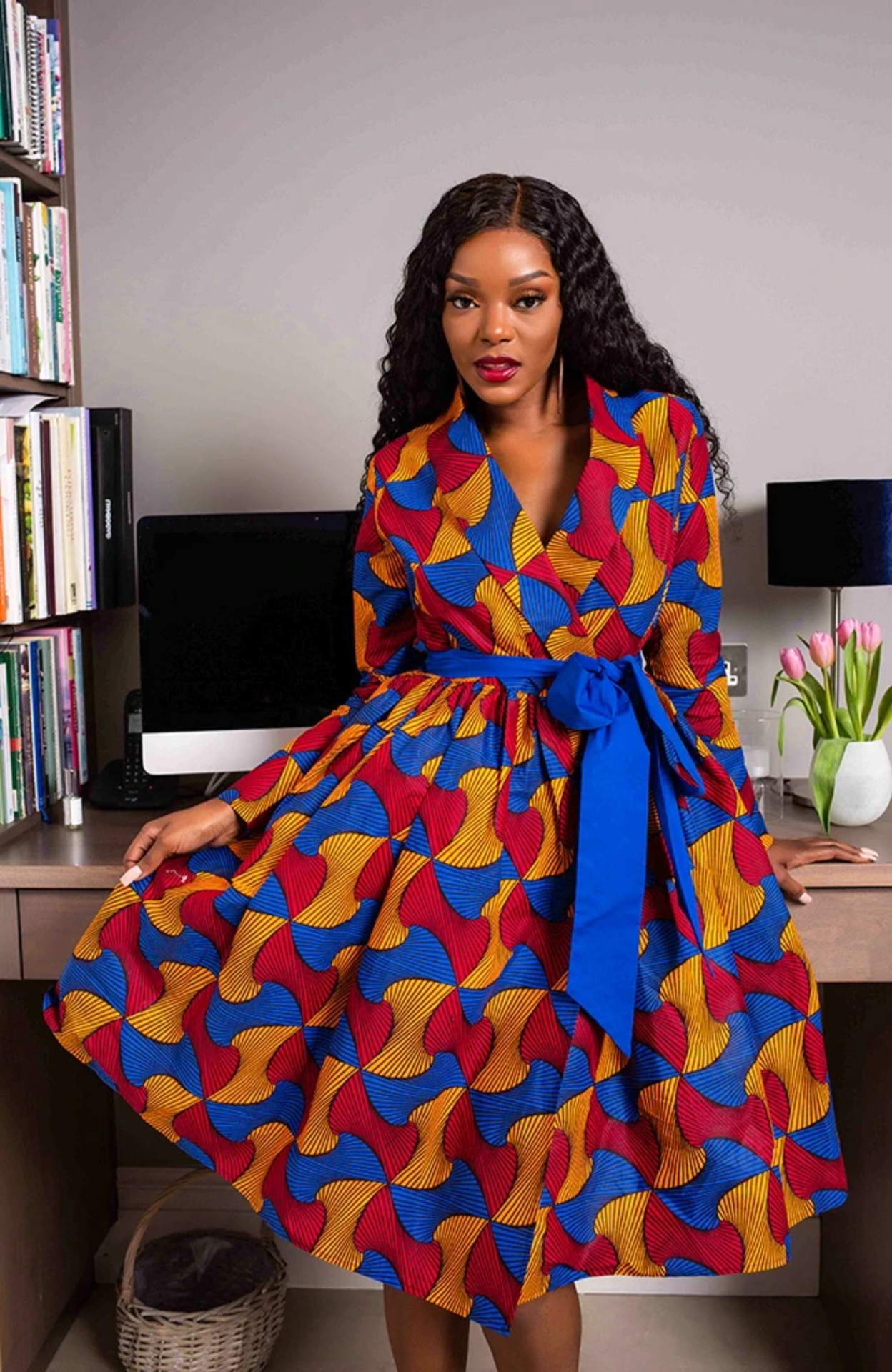 2020 nova moda vestidos africanos para as mulheres outono inverno dashiki áfrica estilo imprimir rico bazin dashiki vestidos midi superior: Vermelho / M