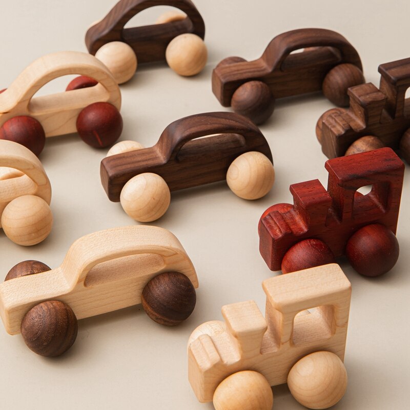 3Pcs Holz Spielzeug Montessori Pädagogisches Buche Zahnen Holz Auto Kinder Cartoon Auto Spielzeug Baby Holz Für 1-6 jahre Alt Kinder