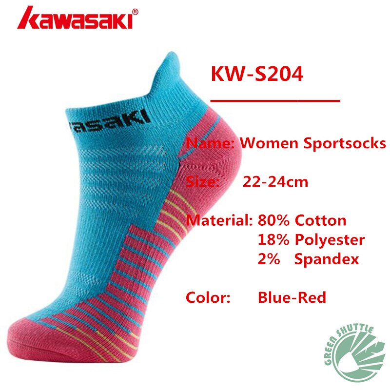 Chaussettes de badminton kawasaki authentiques pour hommes et femmes, absorbant la transpiration et respirantes pour le sport: Kw -s204- bleu