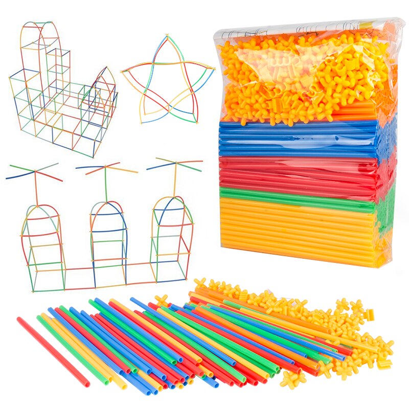 4D DIY Straw Building Blocks Plastic Stitching Inserted Construction Assembled Blocks Bricks Educational Toys for Children