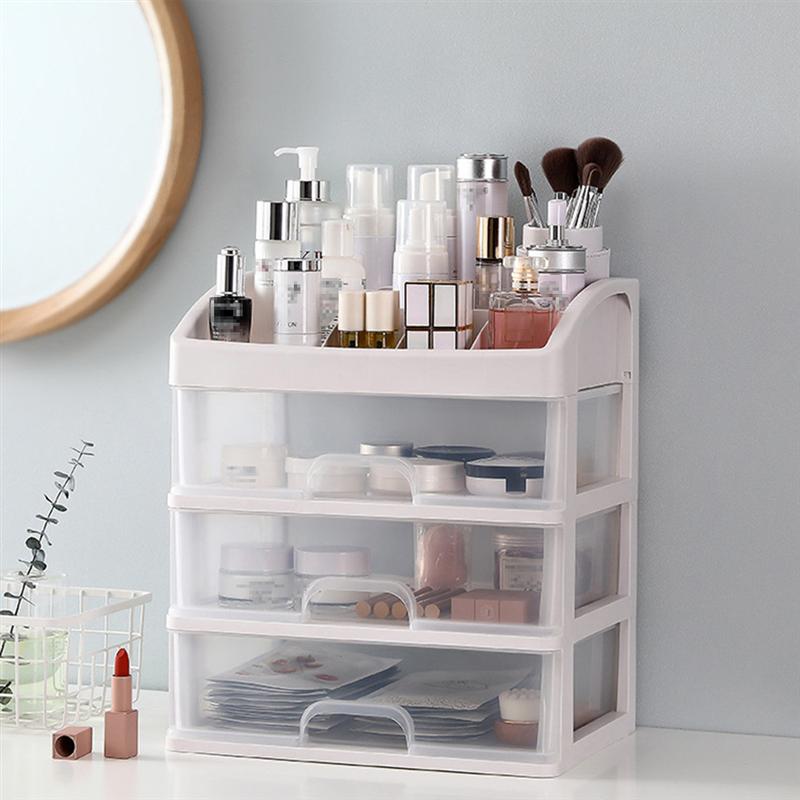 1PC Plastic Cosmetic 3 Layer Drawer Organizer Makeup Container Desktop Sundry Storage Case