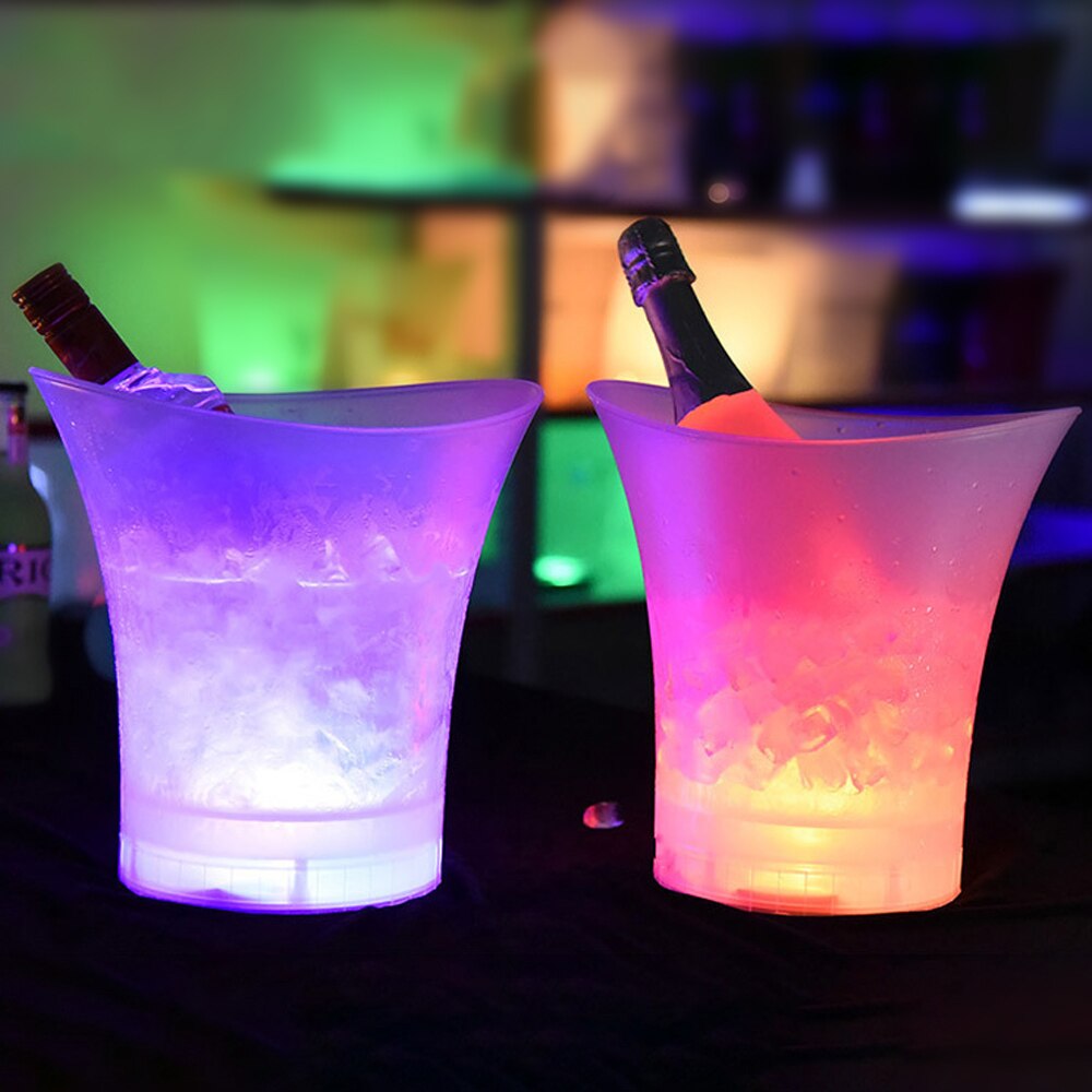 Seau à glace en plastique étanche à LED, 5l, pour Champagne, bière, Bars, boîtes de nuit, 4 couleurs